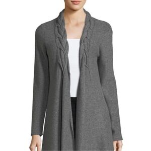 Neiman Marcus Cashmere Collection Gray Long Open Front Cardigan Size XS